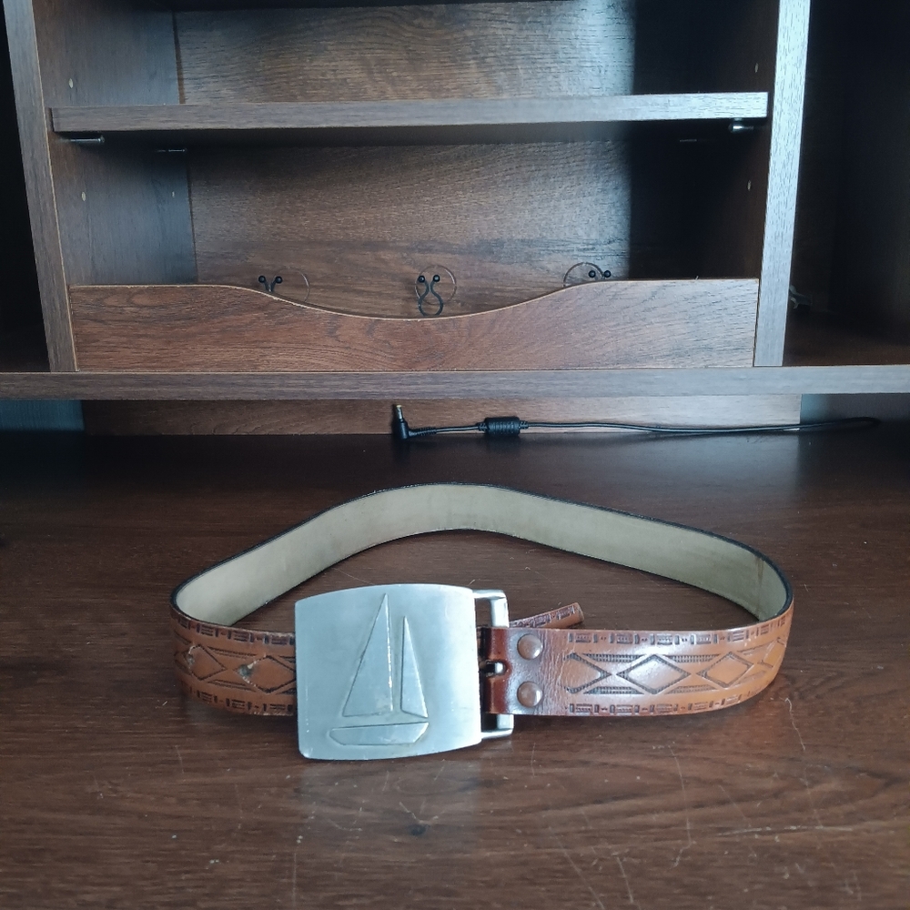 Vintage belt with Pewter Buckle Sailing theme